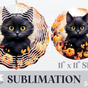 Gato preto Halloween Wind Spinner sublimação redondo PNG