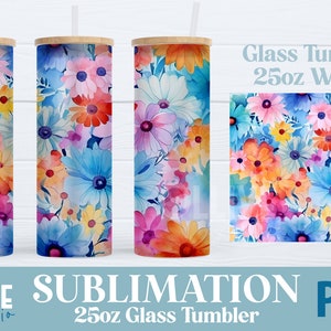 Floral Pattern 25oz Glass Tumbler Wrap Sublimation PNG