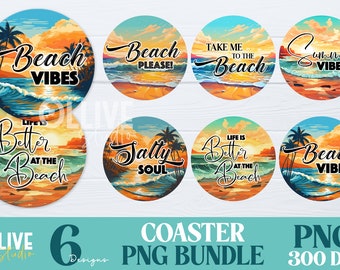 Beach Summer Car Coaster PNG | Sublimation Coaster Bundle
