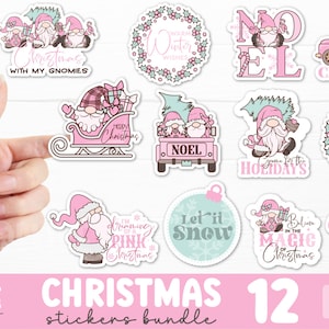 Christmas Pink Stickers PNG Bundle