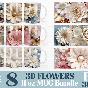 3d Flowers Mug Wrap Sublimation PNG Bundle