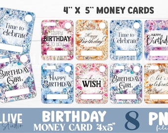 誕生日のお金カード 花柄 PNG | 印刷可能なお金カード PNG