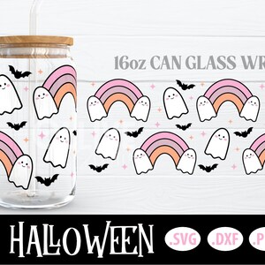 Ghost Rainbow Halloween 16oz Can Glass Wrap SVG