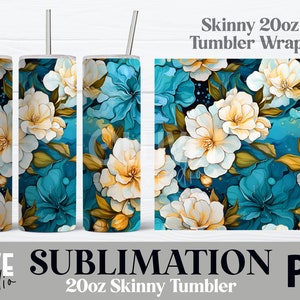 Gardenias Floral Pattern 20oz Tumbler Wrap PNG