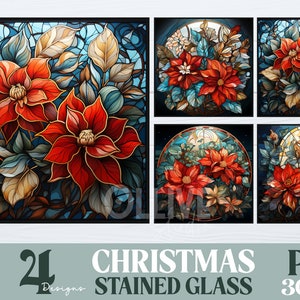 Stained Glass Christmas Flowers Sublimation Bundle