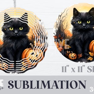 Halloween gato vento girador sublimação redondo PNG