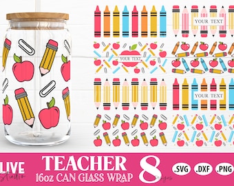 Teacher School 16oz  Libbey Can Glass SVG Bundle