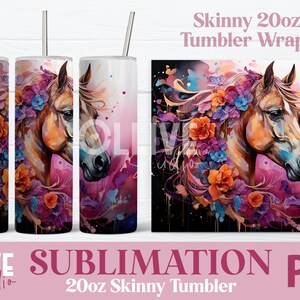 Horse With Flowers Sublimation 20oz Tumbler Wrap PNG