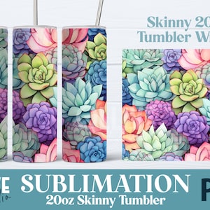 Succulents Pattern 20oz Tumbler Wrap PNG