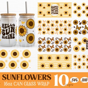 Sunflowers 16oz Can Glass Wrap SVG Bundle | Sunflower SVG