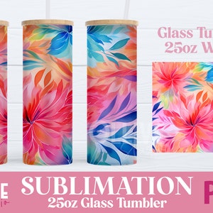Floral 25oz Glass Tumbler Wrap Sublimation PNG