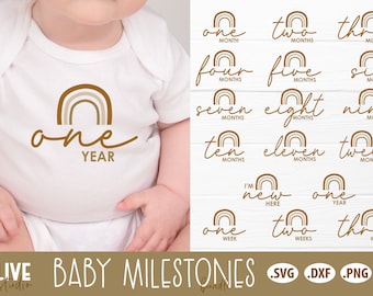 Baby Milestones Bundle SVG | Rainbow Milestones SVG