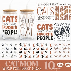 Cat Libbey Can Glass SVG Bundle | Ensemble SVG maman chat