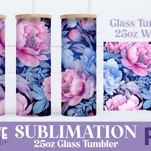Beautiful Peonies 25oz Glass Tumbler Wrap PNG
