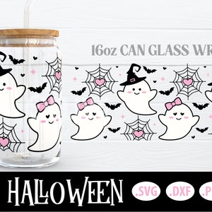 Ghosts Cute Halloween 16oz Can Glass Wrap SVG