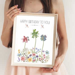 Money gift Happy Birthday Poster | DIY birthday gift | Flower meadow A4 | Simple quick money gift idea | Download after purchase