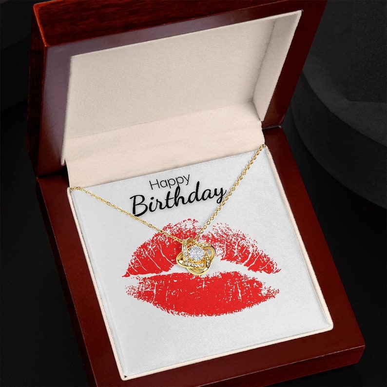 Happy Birthday Necklace 14k 18k Gold Love Knot Necklace gift box noble gift necklace for girlfriend fiancé wife partner 18K Yellow Gold Finish / Luxury Box