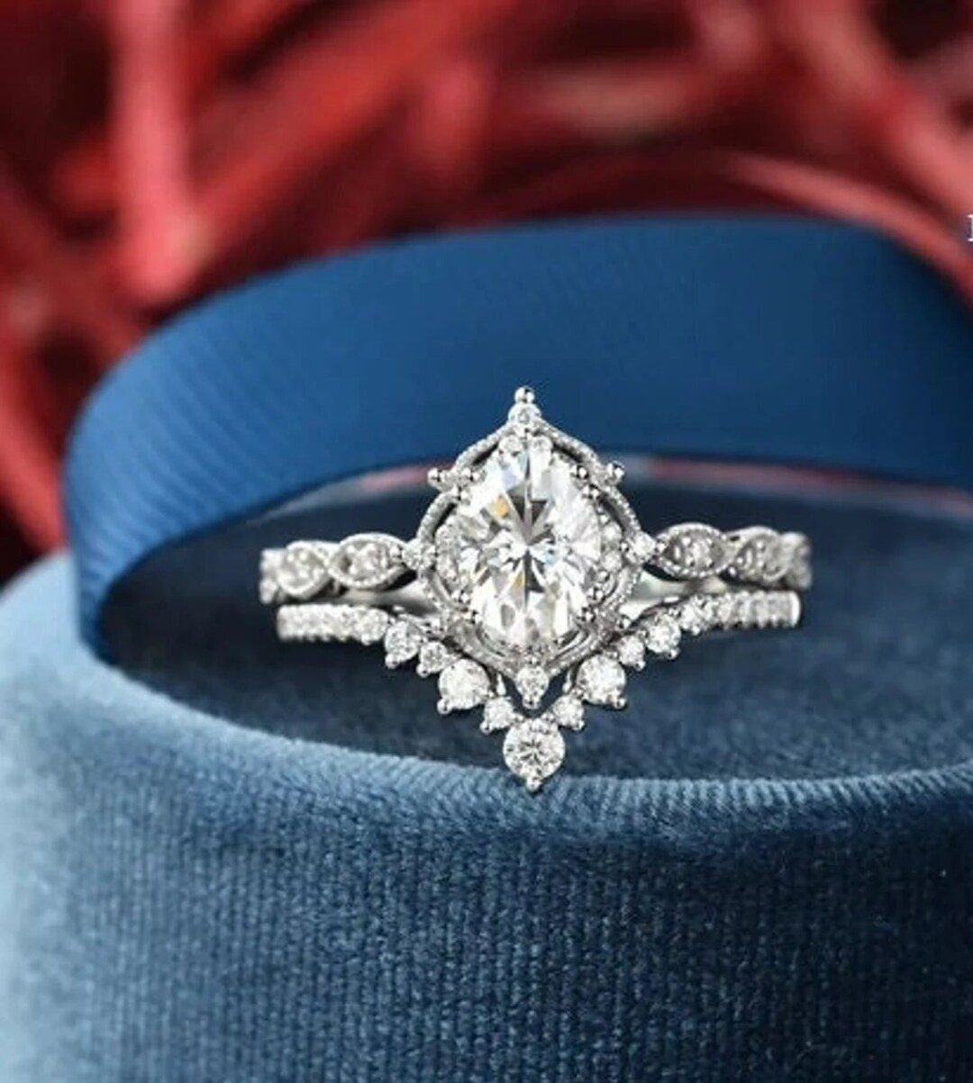Oval Moissanite Engagement Rings Vintage Wedding Ring Etsy