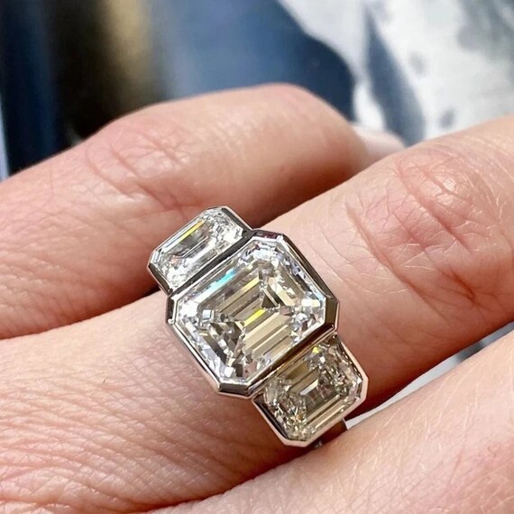 3 Carat Emerald Cut Diamond Ring Bezel Set Engagement Ring Etsy