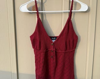 D&G Cotton Red Knit Pointelle Cami Tank Top Vintage 90s