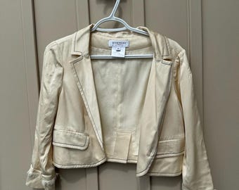 Givenchy Paris Vintage Women's Cream Cropped Silk Blazer Jacket