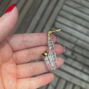 Swarovski Crystal Saxophone Figurine with Stand • Miniature Gold Saxophone Decor