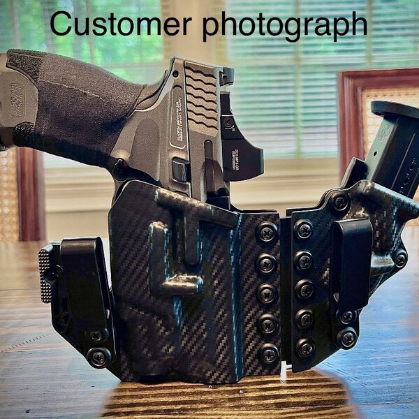 Smith and Wesson M&P 2.0 9 (4.25) with TLR7A Appendix Sidecar style Holster, in all black Carbon Fiber Kydex