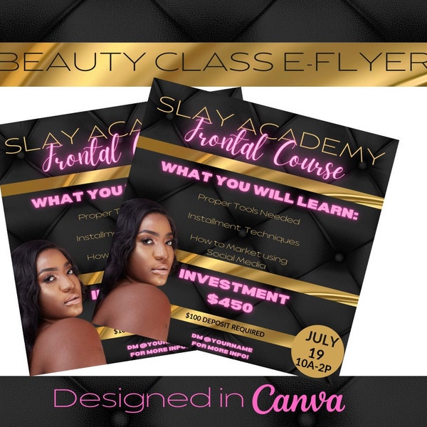 BEAUTY COURSE FLYER, canva templates, beauty course flyer, frontal class flyer, graphics and e flyers, canva flyers, diy canva flyers