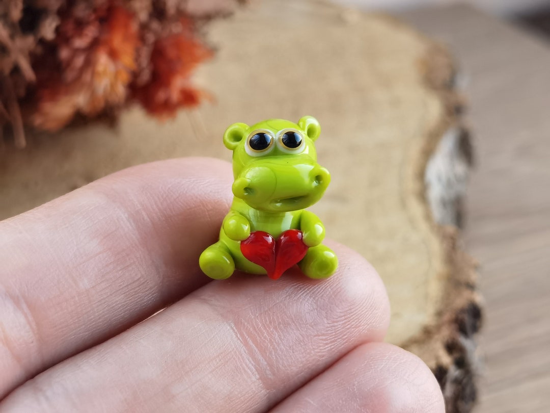 GLASS FIGURINES Miniature Hippo Figurine Glass Hippo Ornaments Hippo