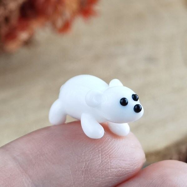 Tiny glass animals Miniature polar bear figurine Glass polar bear gifts Miniature animals Terrarium figurines Dollhouse GLASS FIGURINES