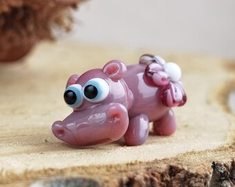 HIPPO GIFT miniature hippo figurine Hippo ornament Glass hippo decor Blown glass art Miniature animals Tiny glass animals House hippo