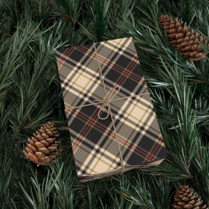 Plaid Tartan Tan Black & Red Wrapping Paper  20" x 30" NEW!!!