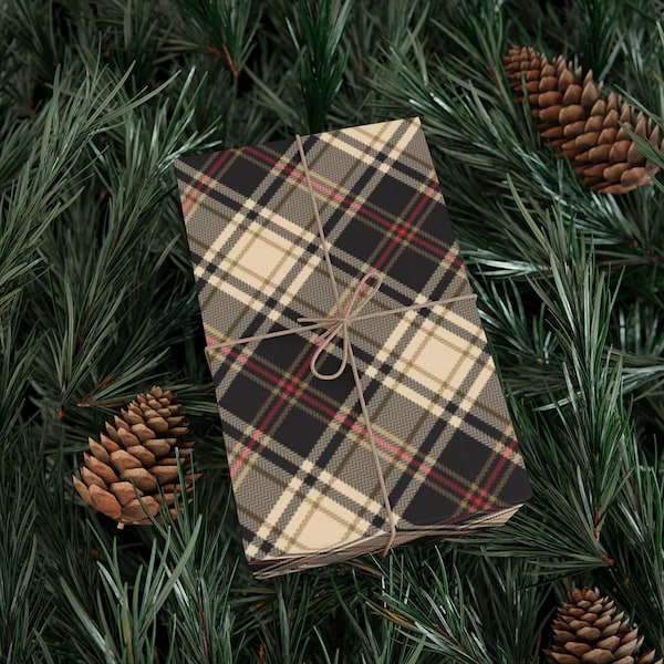 Plaid Tartan Tan Black & Red Wrapping Paper  20" x 30" NEW!!!