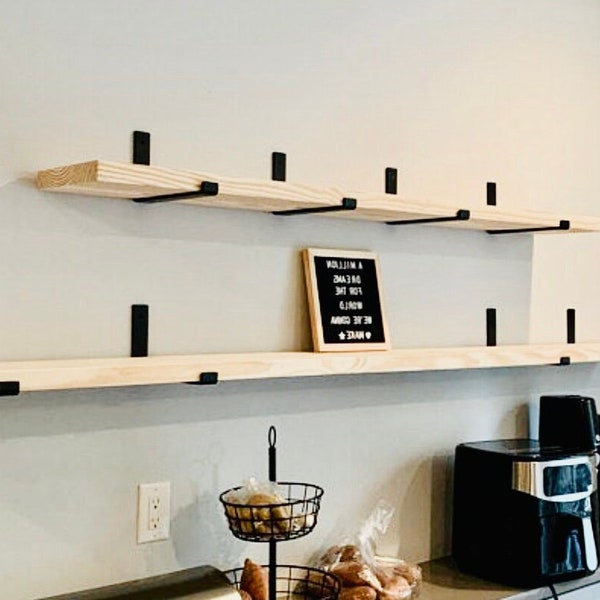 Custom Floating Shelves with Metal Brackets - J-Bracket - L-Bracket - LARGE Sizes / Rustic or Modern