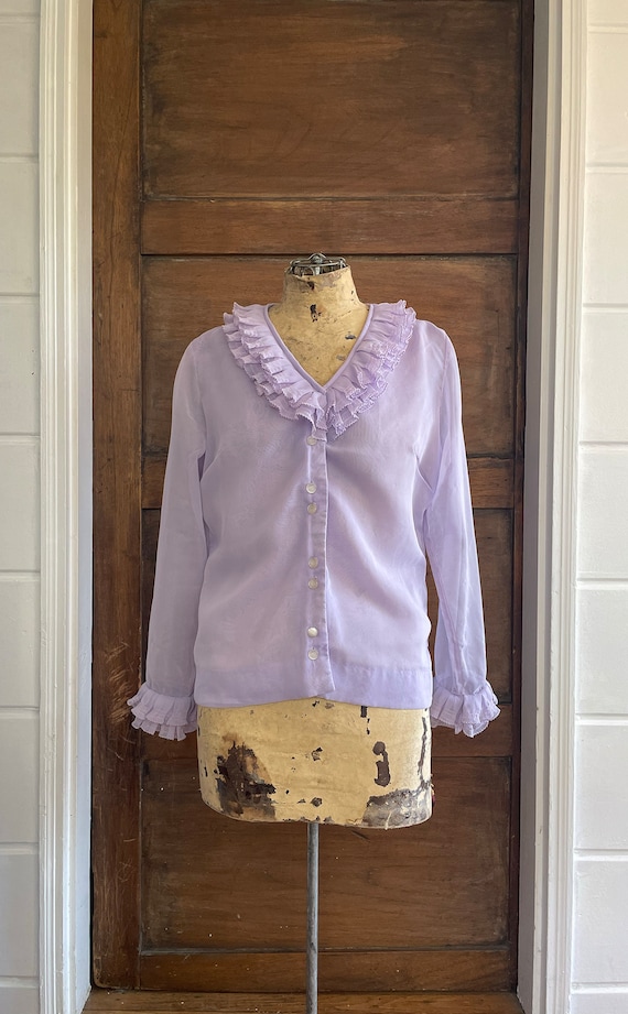 Lilac Long Sleeve Button Up Ruffle Blouse