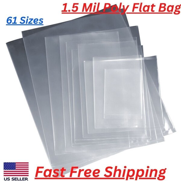 100 Count - Clear Poly Bags 1.5Mil Flat Open Top Plastic Packaging Industrial Strong Clear Poly Bag Flat Open Poly Bag for dough, Storage