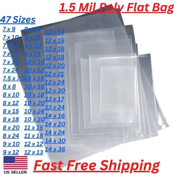 Multiple Sizes Clear Poly Bags 1.5Mil Flat Open Top Plastic Packaging Industrial Strong Clear Poly Bag Flat Open Poly Bag for dough, Storage