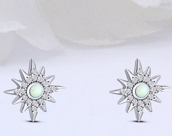 10.6mm Starburst Stud Earring 925 Sterling Silver Earring Silver Rose Gold Black Tone Lab White Opal Earring Petite Dainty Stud New Design