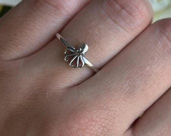 Zilveren octopusring | Minimalistische sierlijke oceaansieraden zeedieren statement band | 925 sterlingzilver Cadeau voor haar 8,5 mm