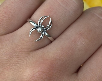 Spider Silver Ring | Gothic Insect Solid Medieval Statement Silver Band | Unique Unisex Women Punk Gift for Him or Her 925 Sterling 14.6 mm