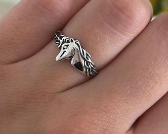 Sterlingzilveren ring eenhoorn | Minimalistische sieraden voor damesband | Statementring 925 sterlingzilver, uniek cadeau voor haar 9,5 mm