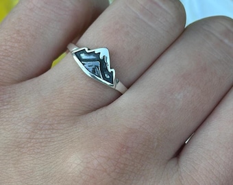 Mountain Ring Promise for Women| Minimalist Wilderness Design Band | Unique Wedding Gift for Her Solid 925 Sterling Silver 8.4 mm