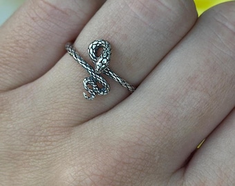 Snake Oxidized Design Ring | Minimalist Band Fashion Design | Unique Gift for Her 925 Sterling Silver 12.5 mm