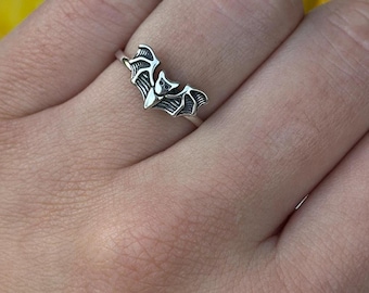 Bat Band Plain Ring for Women | Flying Bat Wings Oxidized Unique Mysterious Design | Gift for Her/Him Solid 925 Sterling Silver 7.6 mm