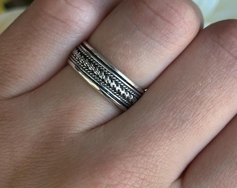 Bali Style Twisted Rope Spinner Silver Braided Ring | Minimalist Wedding Band | 925 Sterling Silver Gift for Her 7 mm