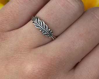 Feather Elegant Plain Ring for Women | Minimalist Leaf Band | Unique Gift for Her Solid 925 Sterling Silver 5.6 mm