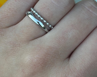 Double Band Plain Set Ring for Women | Minimalist Beaded & Stackable Design Band | Unique Gift for Her Solid 925 Sterling Silver 7.3 mm