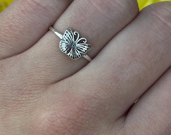 Minimalist Sterling Silver Dainty Butterfly Ring | Unique Design Wedding Engagement Band | Gift for Her Solid 925 Sterling Silver 8 mm