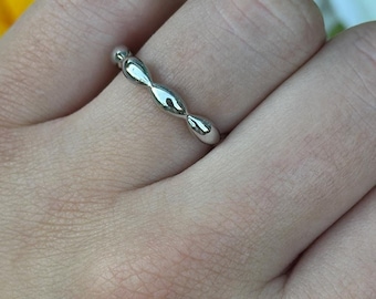 Rice Bead Wave Plain Ring for Women | Minimalist Dainty Wave Band | Unique Gift for Her Solid 925 Sterling Silver 3.3 mm