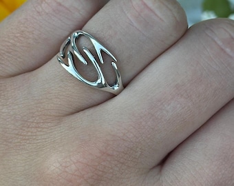 Deer Antlers Plain Ring | Minimalist Open Wave Criss-Cross Band | Unique Gift for Her 925 Sterling Silver 11 mm